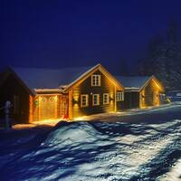 Stor  tømmerhytte på Sjusjøen